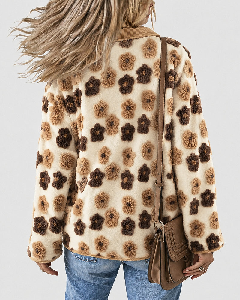 CHICMELIVE Women's Soft Floral Sherpa Jacket Corduroy Button Down Coat