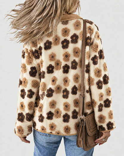 CHICMELIVE Women's Soft Floral Sherpa Jacket Corduroy Button Down Coat