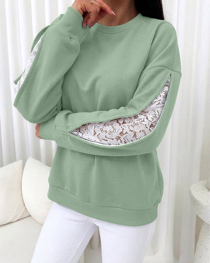 CHICMELIVE Oversized Sweatshirt for Women Lace Sleeve Cutout Fall Pullover