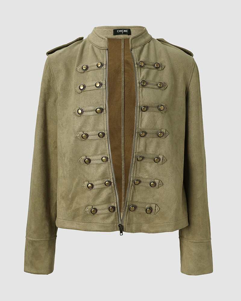 Womens Vintage Cropped Faux Suede Jacket Zip Up Shackets Coat