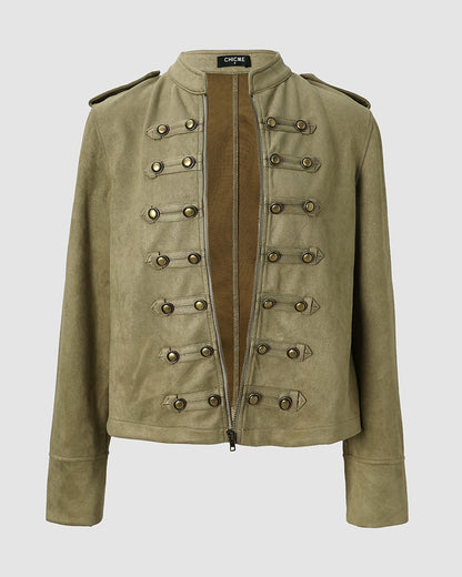 Womens Vintage Cropped Faux Suede Jacket Zip Up Shackets Coat