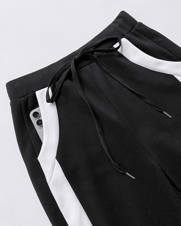 2 Pieces Outfit Half Zip Long Sleeve Top and Drawstring Elastic Waist Pants Set Casual Contrast Paneled Side Set