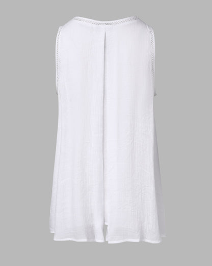 Slit Hollow Out Round Neck Fake Two Piece Tank Top