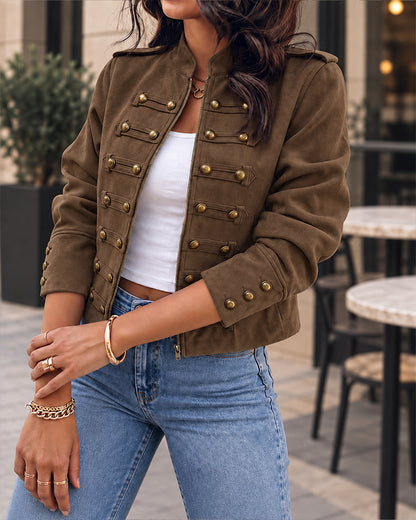 Womens Vintage Cropped Faux Suede Jacket Zip Up Shackets Coat