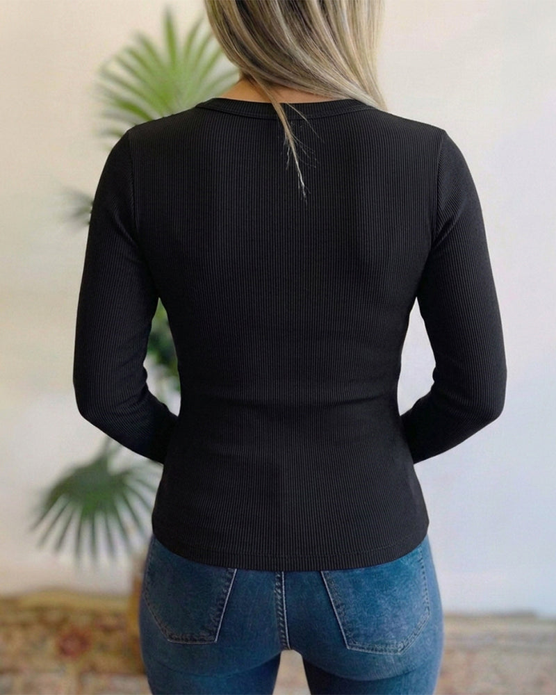 CHICMELIVE Women's Rhinestone Ribbed Knit Top Black Long Sleeve Skinny Top