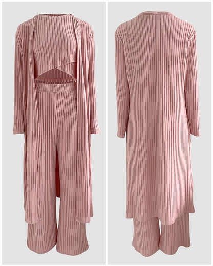 CHICMELIVE Women's 3 Piece Lounge Set Ribbed Cardigan Tank Wide Leg Pant