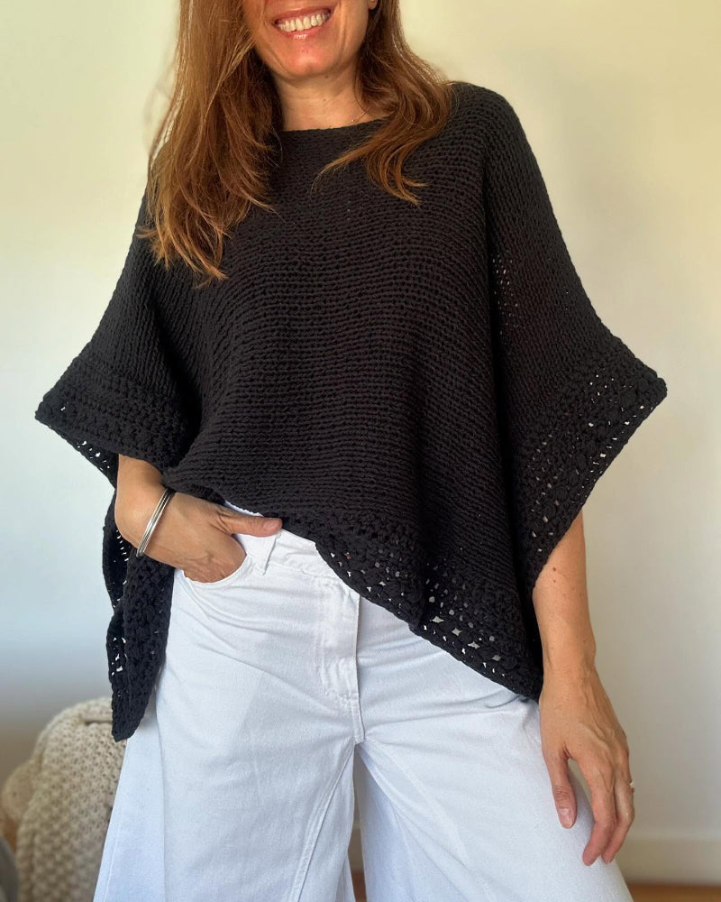 Solid Batwing Sleeve Hollow-out Crochet Pattern Top Casual Cover Up