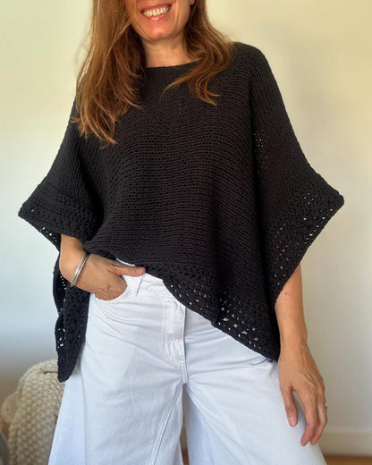 Solid Batwing Sleeve Hollow-out Crochet Pattern Top Casual Cover Up