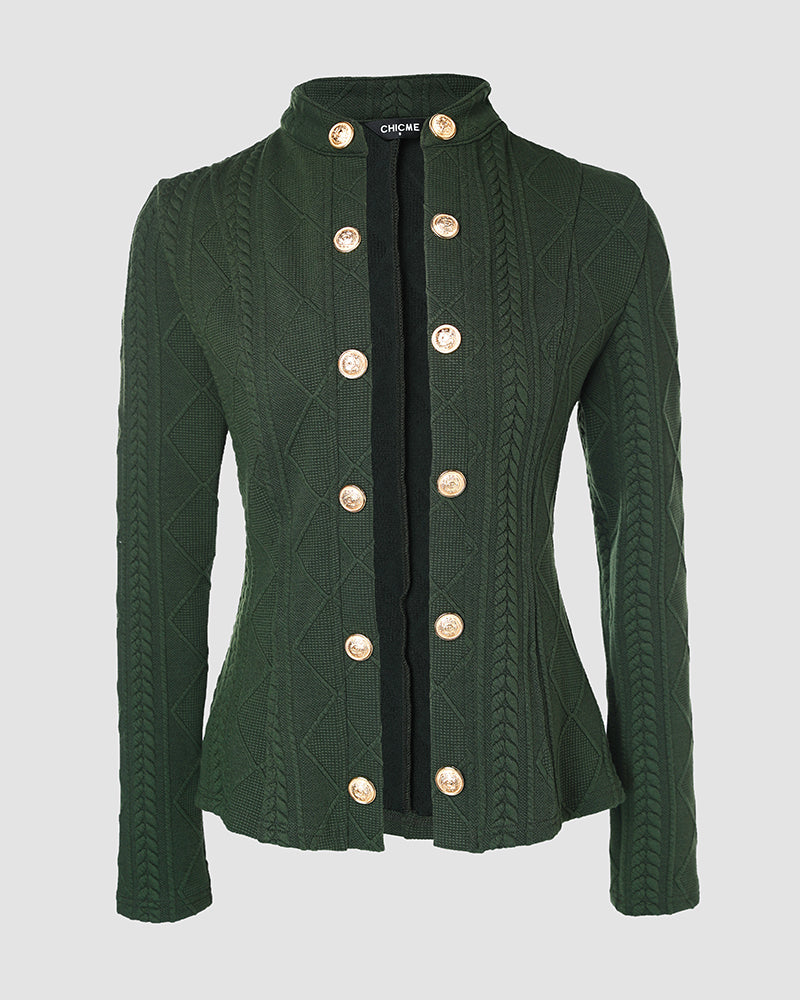 CHICMELIVE Women's Argyle Cable Knit Cropped Jacket Casual Stand Collar Coat