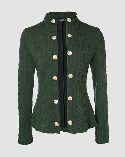 CHICMELIVE Women's Argyle Cable Knit Cropped Jacket Casual Stand Collar Coat