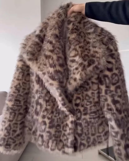 Turn-down Collar Long Sleeve Faux Fur Coat Jacket Casual Warm Fluffy Cropped Coat