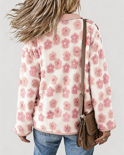 CHICMELIVE Women's Soft Floral Sherpa Jacket Corduroy Button Down Coat