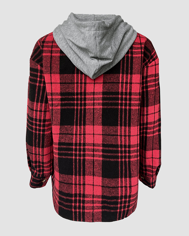 CHICMELIVE Womens Casual Jacket Plaid Hooded Fleece Lined Shacket