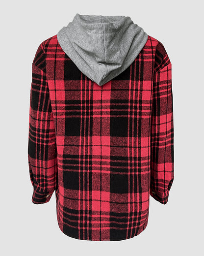 CHICMELIVE Womens Casual Jacket Plaid Hooded Fleece Lined Shacket