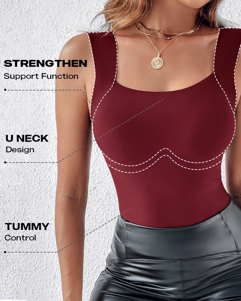 ChicMe ContourX 2 Piece U Neck Shapewear Built-in Bra Tank High Strechy Sleeveless Slim Fit Tops Camisole