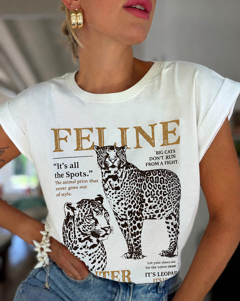 Women's Vintage Leopard Letter Tee Loose Drop Shoulder T Shirt Cap Sleeve Cuffed Casual Crewneck Top
