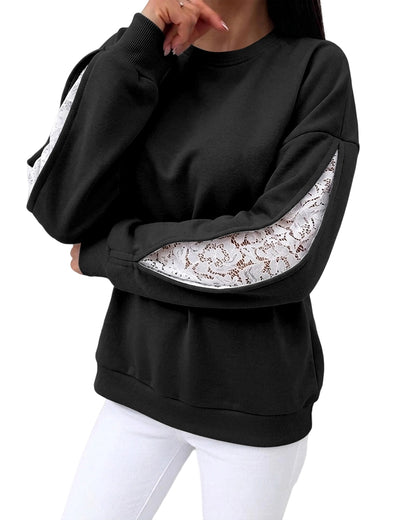 CHICMELIVE Oversized Sweatshirt for Women Lace Sleeve Cutout Fall Pullover