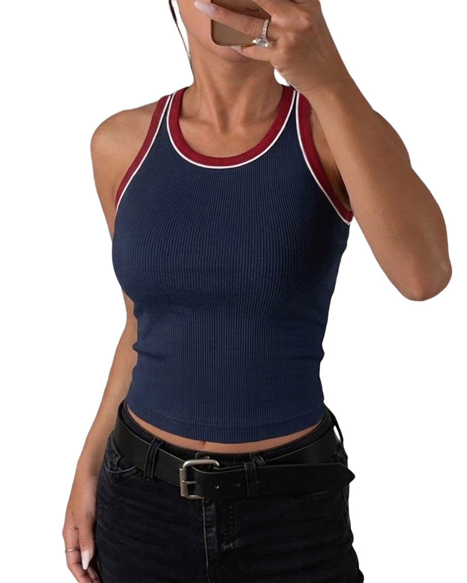CHICMELIVE Womens Tank Tops Contrast Trim High Neck Ribbed Racerback Shirt