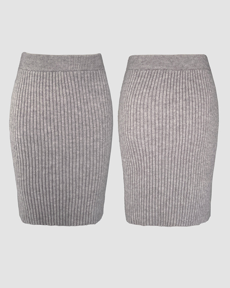 2 Pieces Outfit High Neck Batwing Sleeve Loose Top and Elastic Waist Slim Fit Skirt Set Casual Ribbed Set