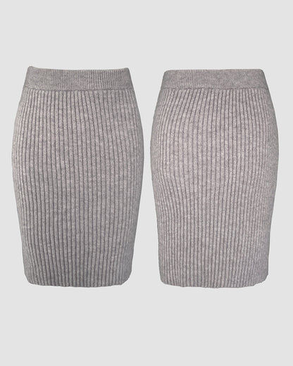 2 Pieces Outfit High Neck Batwing Sleeve Loose Top and Elastic Waist Slim Fit Skirt Set Casual Ribbed Set