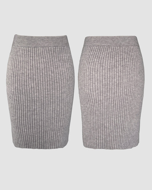 2 Pieces Outfit High Neck Batwing Sleeve Loose Top and Elastic Waist Slim Fit Skirt Set Casual Ribbed Set