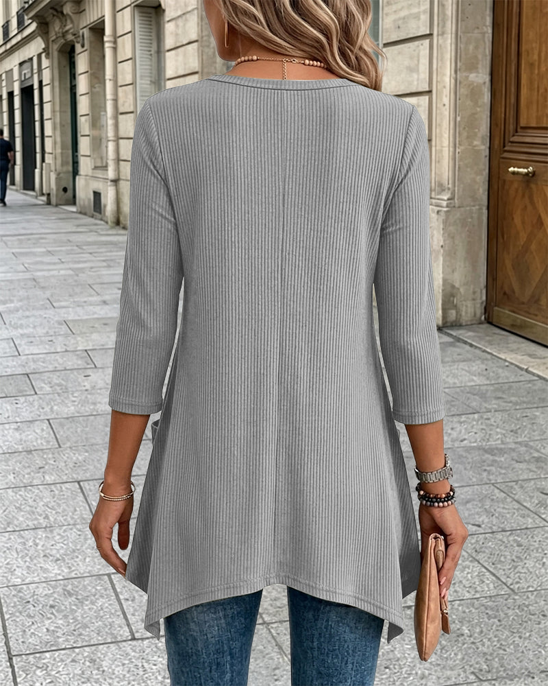 CHICMELIVE Womens 3/4 Sleeve Ribbed Tunic Asymmetrical Hem Loose Top