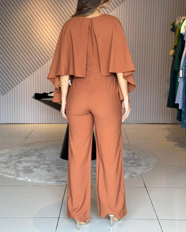Women's Cape Jumpsuit High Waist Straight Leg Overalls Elegant Evening Jumpsuit with Pockets