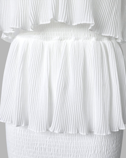 Layered Ruffle Shirred Slim Fit Strapless Dress Textured Maxi Party Dress