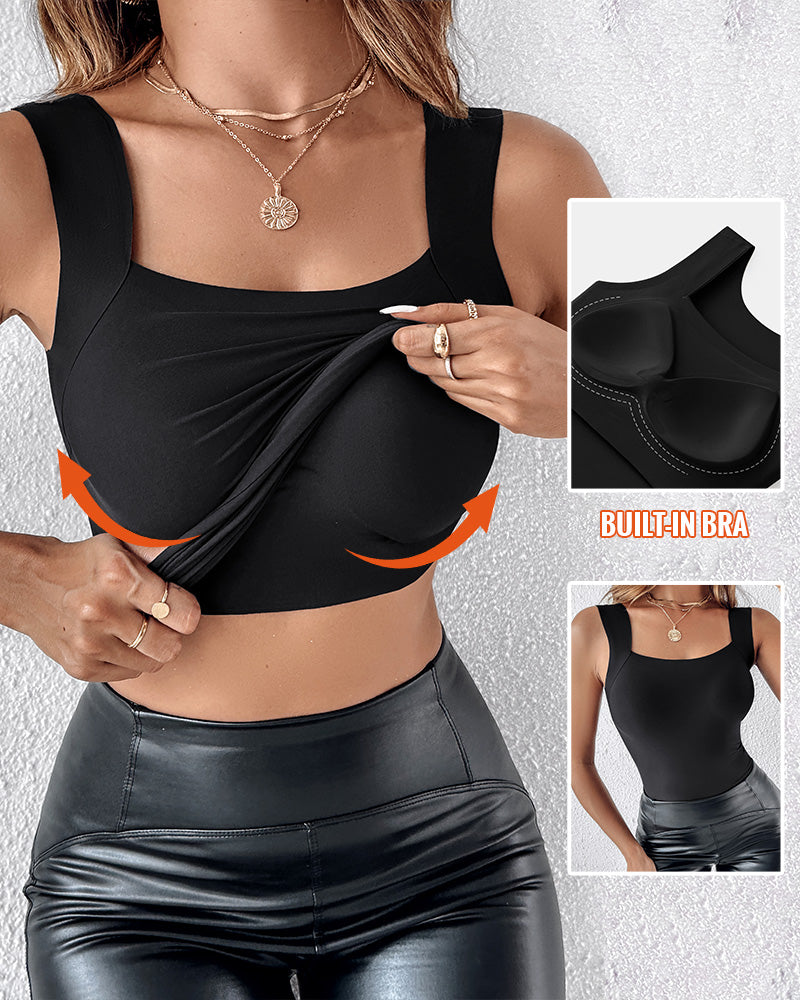 ChicMe ContourX 2 Piece U Neck Shapewear Built-in Bra Tank High Strechy Sleeveless Slim Fit Tops Camisole