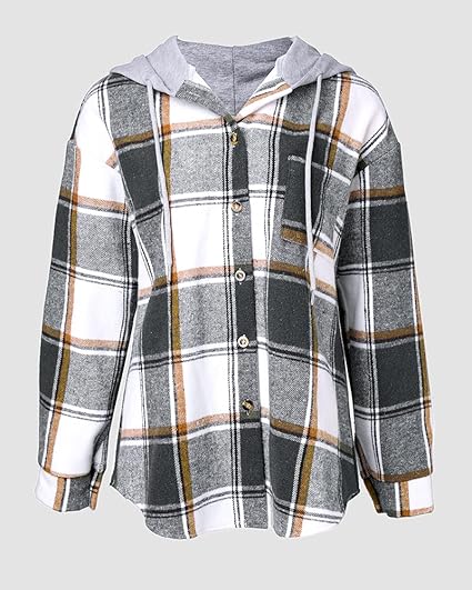 CHICMELIVE Womens Casual Jacket Plaid Hooded Fleece Lined Shacket