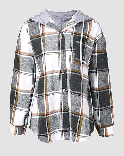 CHICMELIVE Womens Casual Jacket Plaid Hooded Fleece Lined Shacket