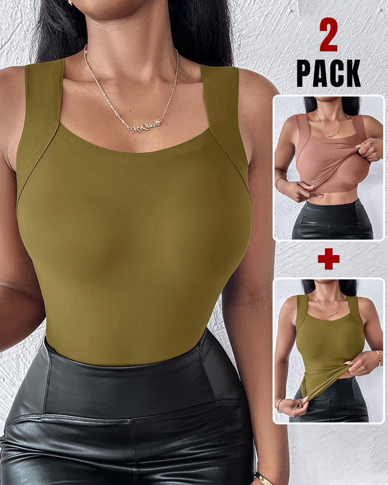 ChicMe ContourX 2 Piece U Neck Shapewear Built-in Bra Tank High Strechy Sleeveless Slim Fit Tops Camisole