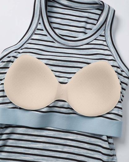 CHICMELIVE Women's Built in Bra Striped Tank Top Sleeveless Ribbed Slim Fit Top