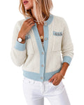 CHICMELIVE Women Contrast Trim Knit Cardigan Elegant Button Front Sweater