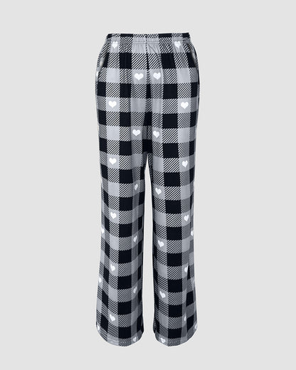 2 Pieces Outfit Cute Letter Print Short Sleeve T-shirt and Plaid Pants Set Loungewear