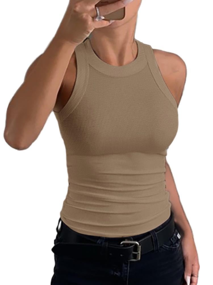 CHICMELIVE Women's High Neck Ribbed Tank Top Cami