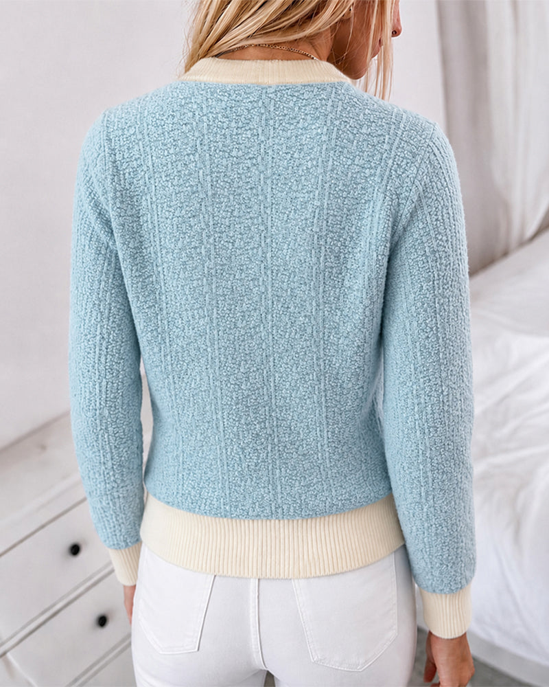 CHICMELIVE Women Contrast Trim Knit Cardigan Elegant Button Front Sweater