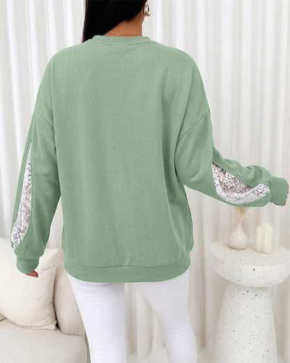 CHICMELIVE Oversized Sweatshirt for Women Lace Sleeve Cutout Fall Pullover