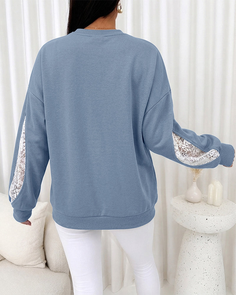 CHICMELIVE Oversized Sweatshirt for Women Lace Sleeve Cutout Fall Pullover