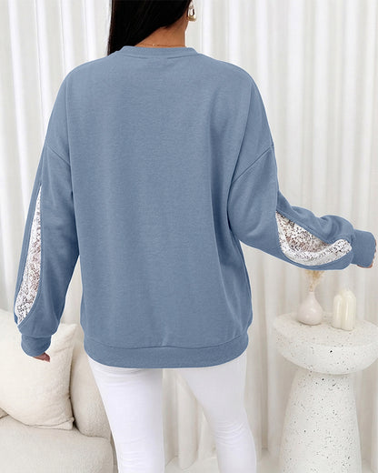 CHICMELIVE Oversized Sweatshirt for Women Lace Sleeve Cutout Fall Pullover