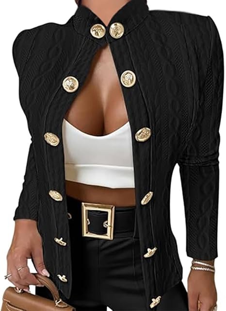 CHICMELIVE Women's Argyle Cable Knit Cropped Jacket Casual Stand Collar Coat