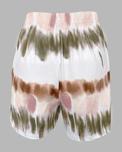 2 Pieces Outfit Graphic Pattern Short Sleeve Top and Casual Tie Dye Print Pants Set