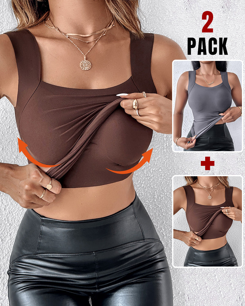 ChicMe ContourX 2 Piece U Neck Shapewear Built-in Bra Tank High Strechy Sleeveless Slim Fit Tops Camisole