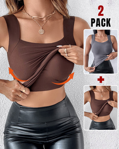 ChicMe ContourX 2 Piece U Neck Shapewear Built-in Bra Tank High Strechy Sleeveless Slim Fit Tops Camisole