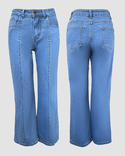 Women's High Waisted Jeans Front Seam Denim Pants Casual Zipper Fly Trousers