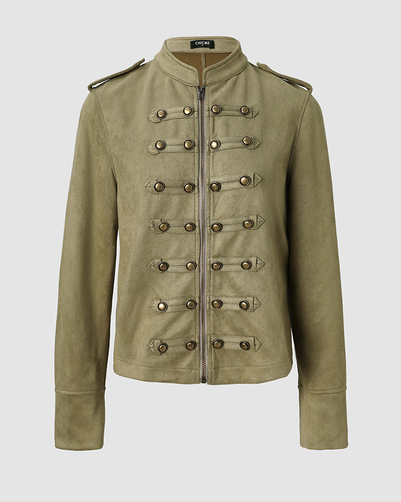 Womens Vintage Cropped Faux Suede Jacket Zip Up Shackets Coat