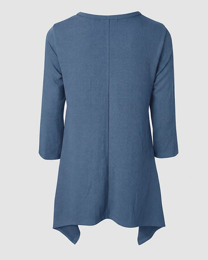 CHICMELIVE Womens 3/4 Sleeve Ribbed Tunic Asymmetrical Hem Loose Top