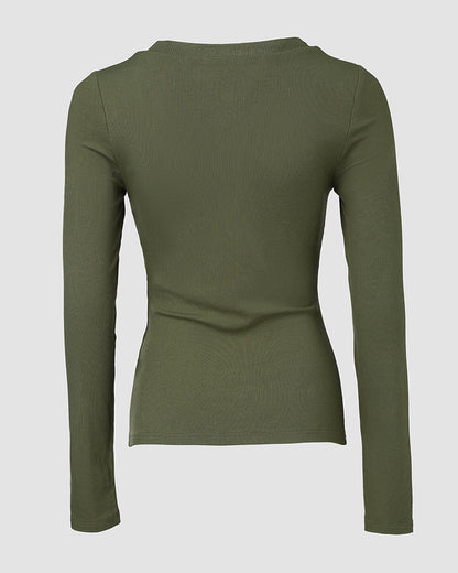 ChicMe Built-in Bra U-Neck Long Sleeve Ribbed Top