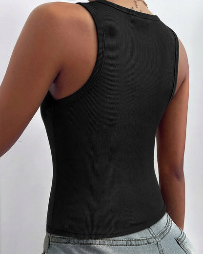 CHICMELIVE Women's Buckle Decor Ribbed Tank Tops Cami Shirts