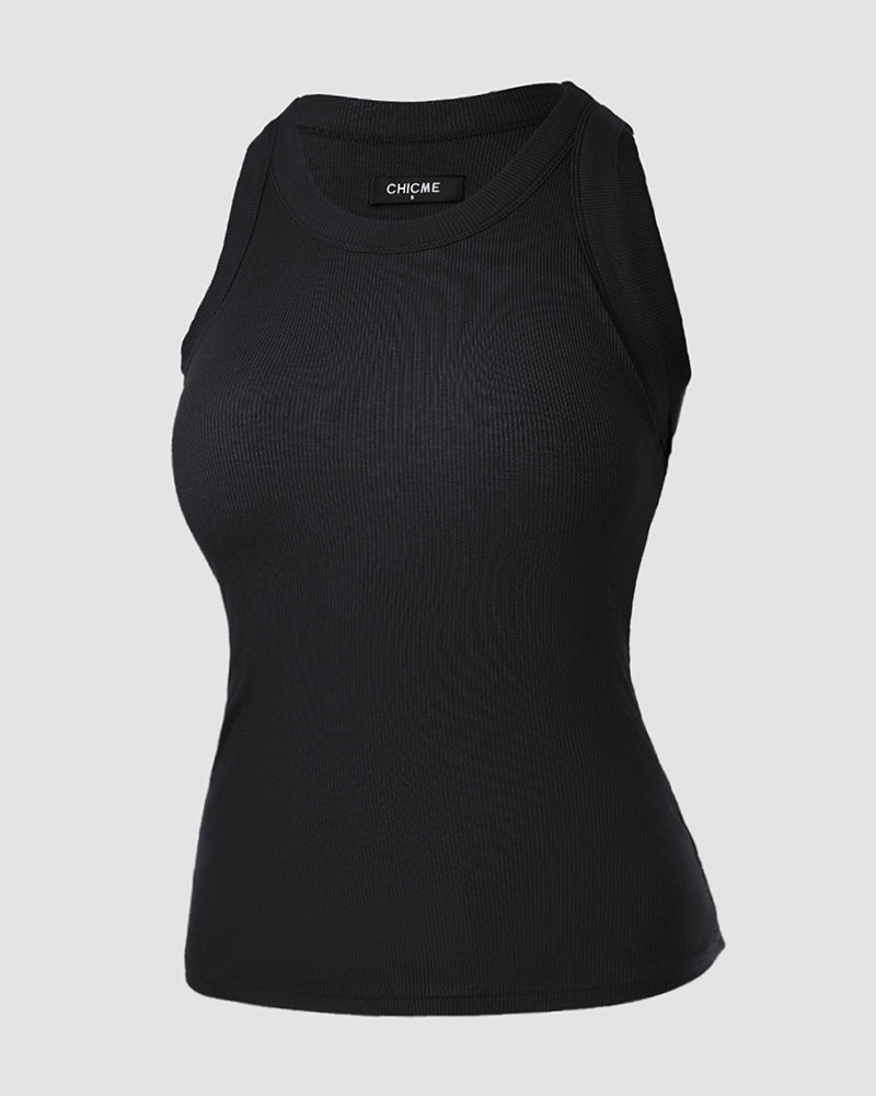 ChicMe Built-in Bra 2 Piece Athletic Tank Tops for Women Ribbed Tank Top
